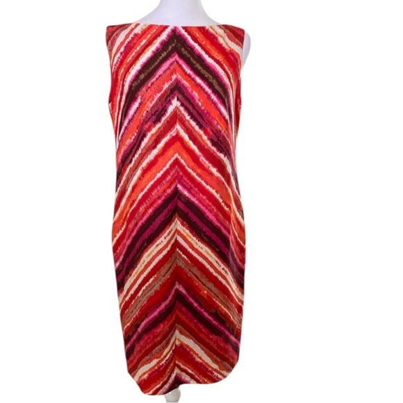 Jones New York Red and Pink Cotton Sheath Midi Dress Sleeveless Bateau size 8 - Picture 1 of 6